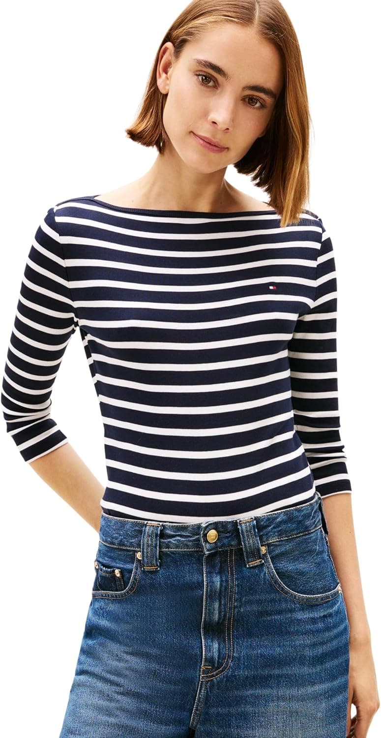 پیراهن زنانه Tommy Hilfiger NEW CODY یقه قایقی فیت اسلیم آستین سهربع پیراهن زنانه Tommy Hilfiger NEW CODY یقه قایقی فیت اسلیم آستین سهربع