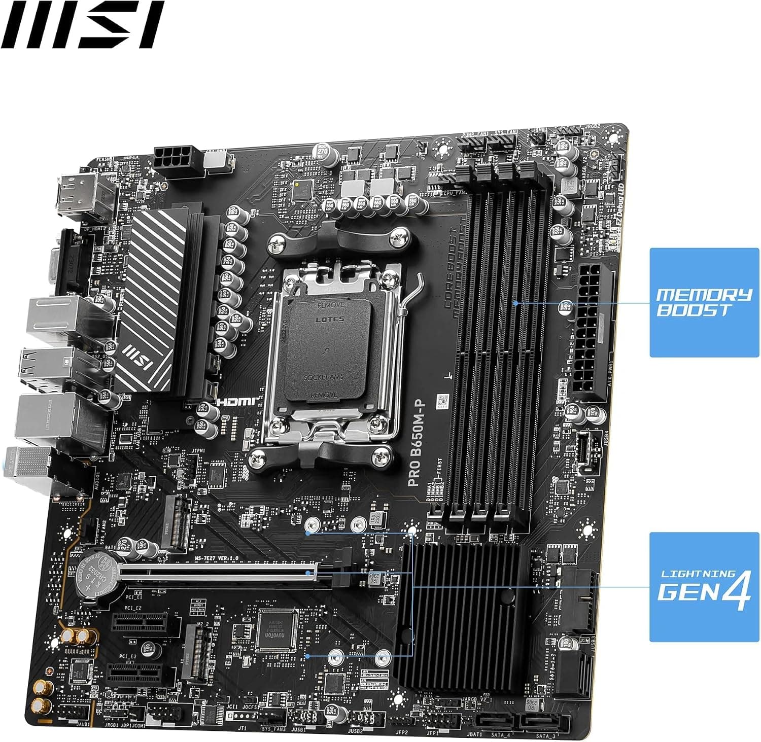 مادربرد MSI با سوکت AM5 و چیپست AMD B650 مدل B650M-P مشکی مادربرد MSI با سوکت AM5 و چیپست AMD B650 مدل B650M-P مشکی