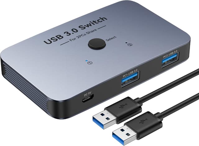 سوئیچ KVM USB 3.0 ABLEWE آلومینیومی برای اشتراک 2 کامپیوتر و 4 دستگاه USB سوئیچ KVM USB 3.0 ABLEWE آلومینیومی برای اشتراک 2 کامپیوتر و 4 دستگاه USB