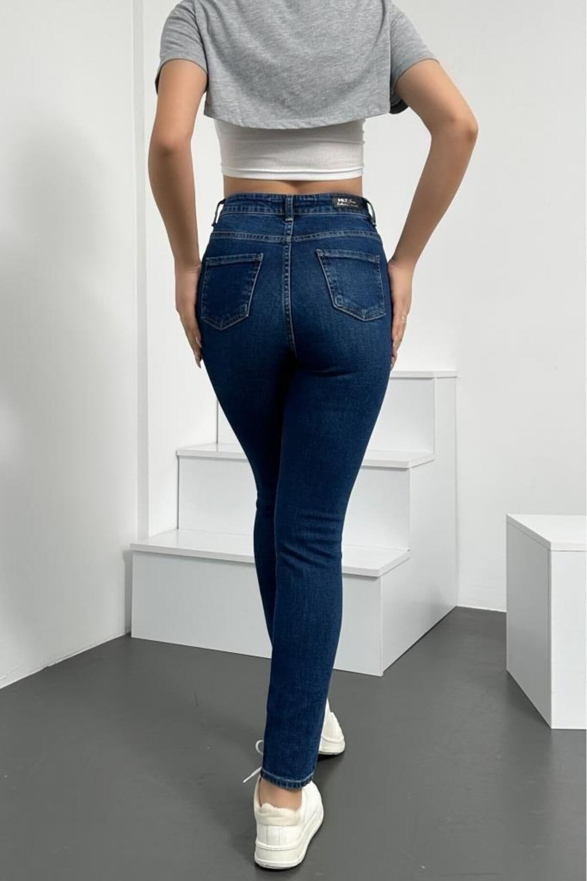 شلوار جین زنانه HLT JEANS آبی سوپر اسکینی فیت کمر بلند کشی مدل JENNİE-STEVE شلوار جین زنانه HLT JEANS آبی سوپر اسکینی فیت کمر بلند کشی مدل JENNİE-STEVE