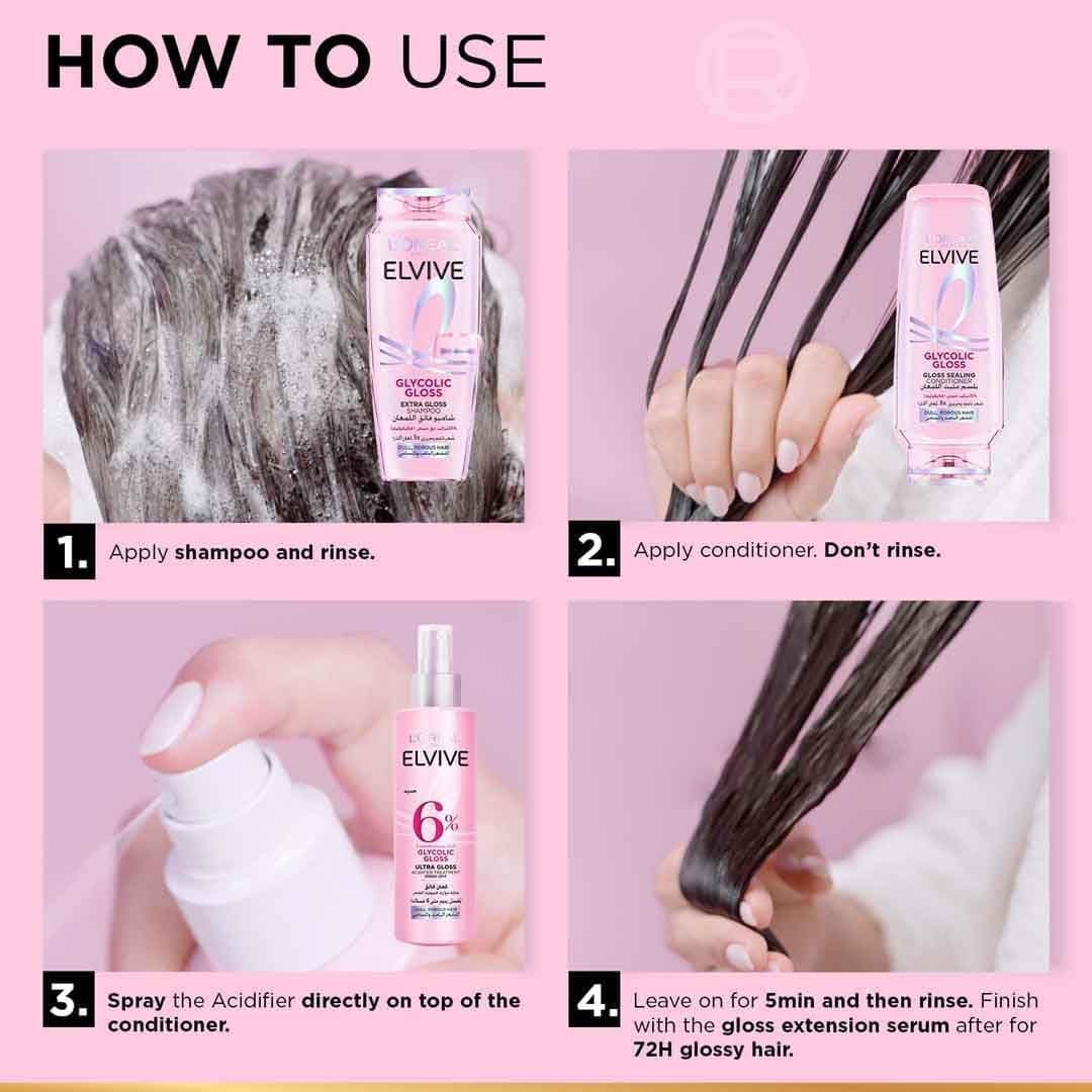 شامپو L'Oreal Paris Elvive Glycolic Gloss با کمپلکس صافکننده 3% و اسید گلیکولیک 400 ml شامپو L'Oreal Paris Elvive Glycolic Gloss با کمپلکس صافکننده 3% و اسید گلیکولیک 400 ml