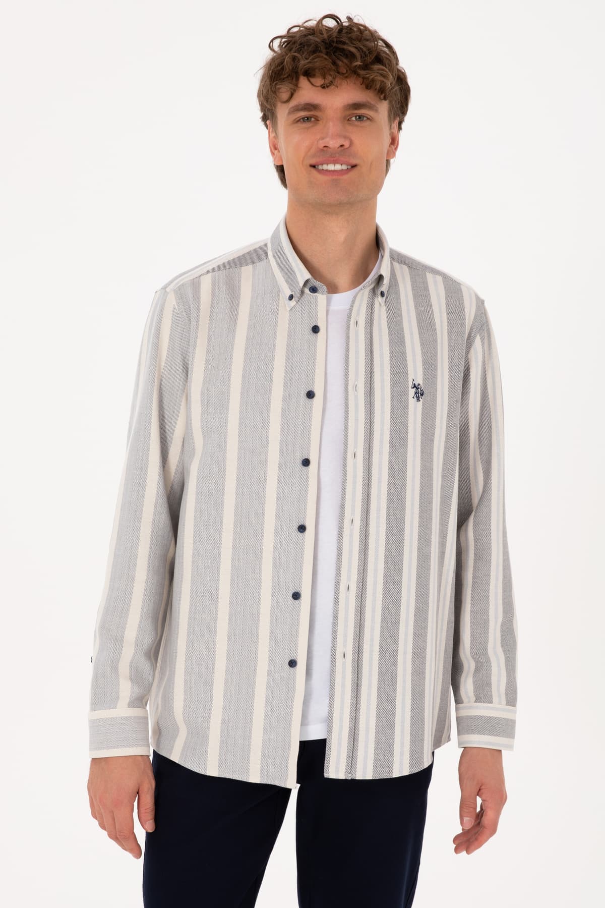 پیراهن مردانه U.S. Polo Assn. سرمهای راهراه کرم آستینبلند مدل 50316558-VR033 پیراهن مردانه U.S. Polo Assn. سرمهای راهراه کرم آستینبلند مدل 50316558-VR033