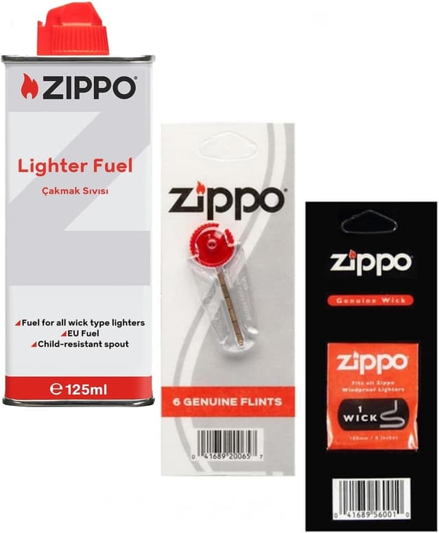 ست لوازم شارژ فندک Zippo شامل 1 بطری بنزین، 1 فتیله و 1 بسته سنگ مدل Set5 ست لوازم شارژ فندک Zippo شامل 1 بطری بنزین، 1 فتیله و 1 بسته سنگ مدل Set5
