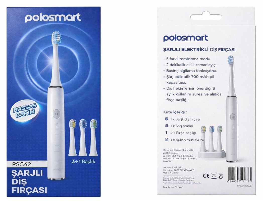 مسواک شارژی Polosmart مدل PSC42 با 3+1 سر و شارژ Type-C مسواک شارژی Polosmart مدل PSC42 با 3+1 سر و شارژ Type-C