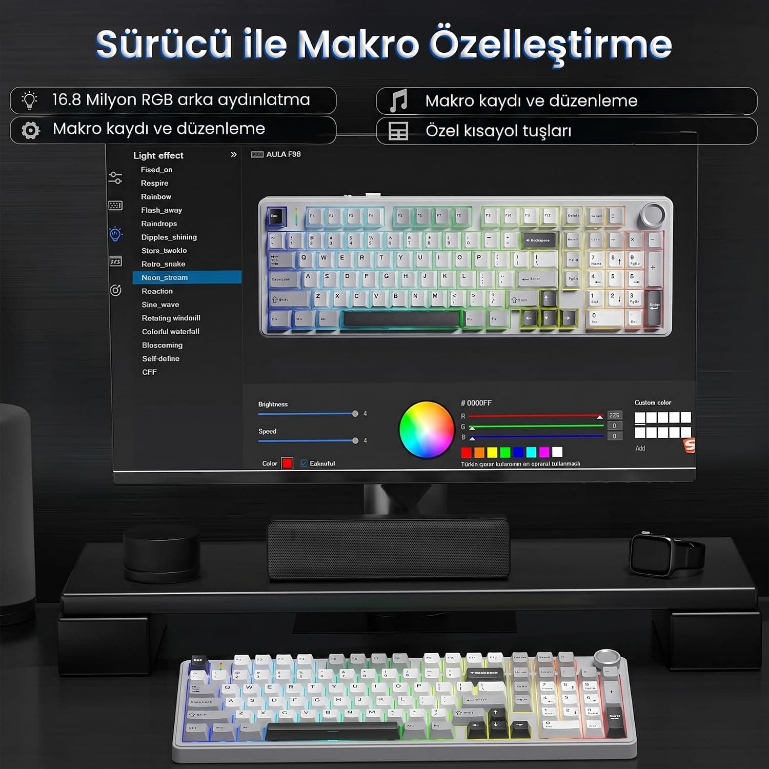 کیبورد مکانیکی AULA مدل F99 Pro بیسیم سه حالته RGB Hot Swap خاکستری کیبورد مکانیکی AULA مدل F99 Pro بیسیم سه حالته RGB Hot Swap خاکستری