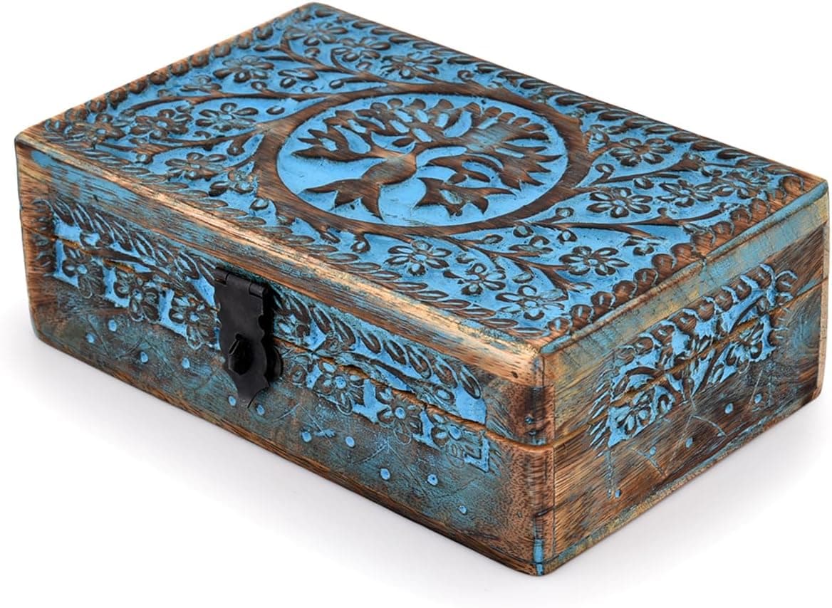 جعبه جواهرات و خردهریز چوبی BHAVATU با طرح درخت زندگی، ابعاد 8" x 5" x 2.5" جعبه جواهرات و خردهریز چوبی BHAVATU با طرح درخت زندگی، ابعاد 8" x 5" x 2.5"