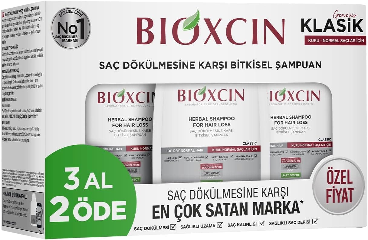 شامپو Bioxcin Klasik گیاهی برای موهای خشک و نرمال ضد ریزش 3×300ml شامپو Bioxcin Klasik گیاهی برای موهای خشک و نرمال ضد ریزش 3×300ml