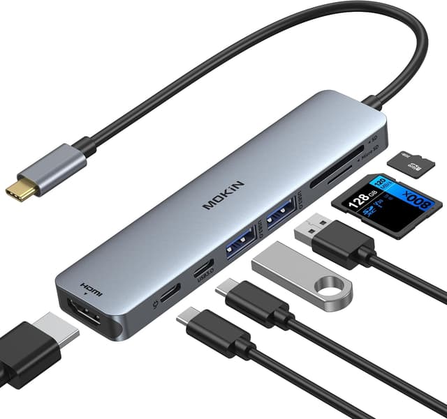 آداپتور MOKiN USB-C به HDMI، کارتخوان SD/MicroSD و ۲ پورت USB 3.0 خاکستری فضایی آداپتور MOKiN USB-C به HDMI، کارتخوان SD/MicroSD و ۲ پورت USB 3.0 خاکستری فضایی