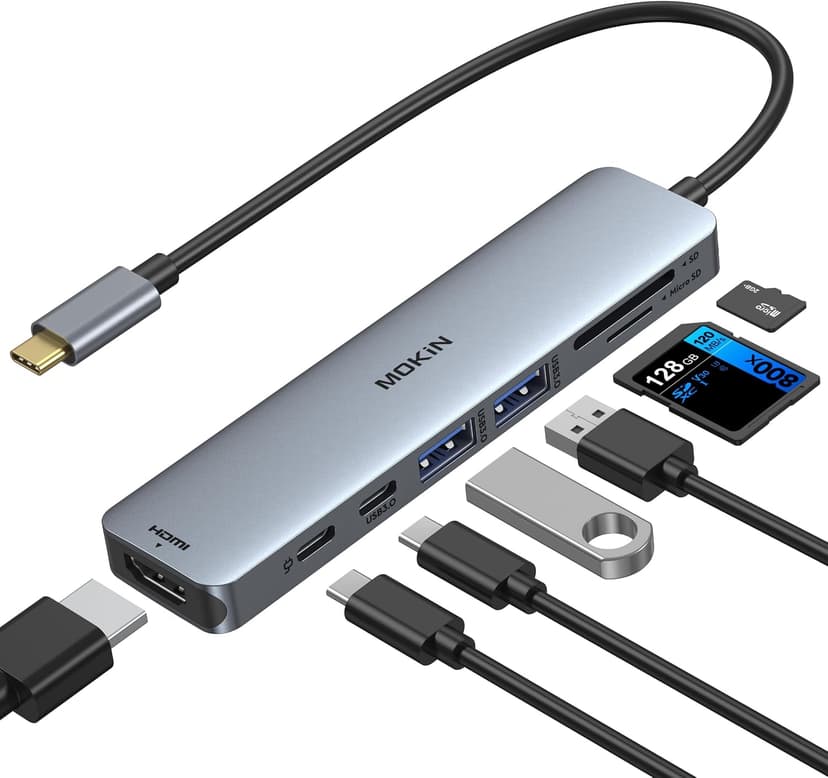 آداپتور MOKiN USB-C به HDMI، کارتخوان SD/MicroSD و ۲ پورت USB 3.0 خاکستری فضایی آداپتور MOKiN USB-C به HDMI، کارتخوان SD/MicroSD و ۲ پورت USB 3.0 خاکستری فضایی