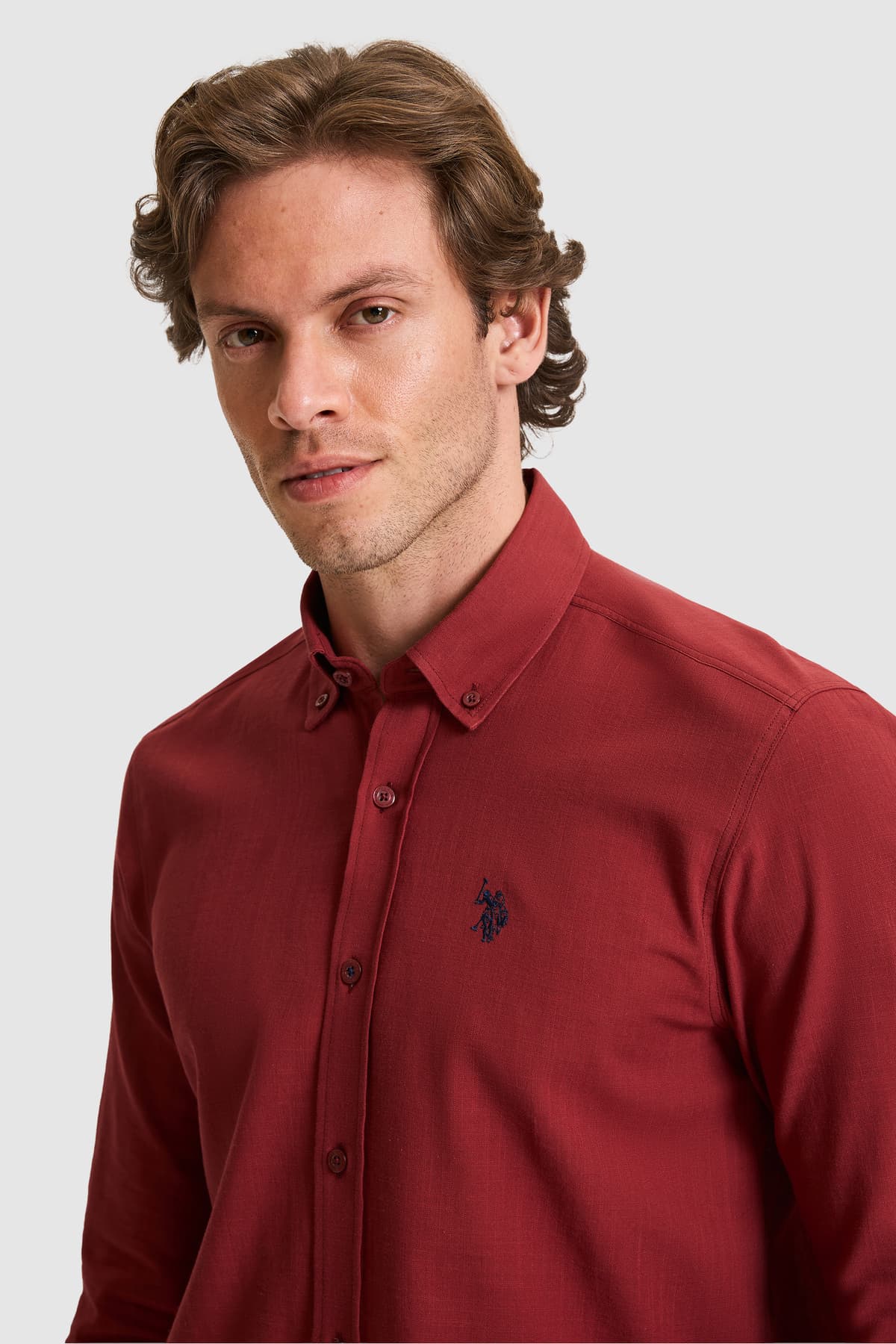 پیراهن مردانه آستینبلند U.S. Polo Assn. آلبالویی ساده مدل 50324660-VR223 پیراهن مردانه آستینبلند U.S. Polo Assn. آلبالویی ساده مدل 50324660-VR223
