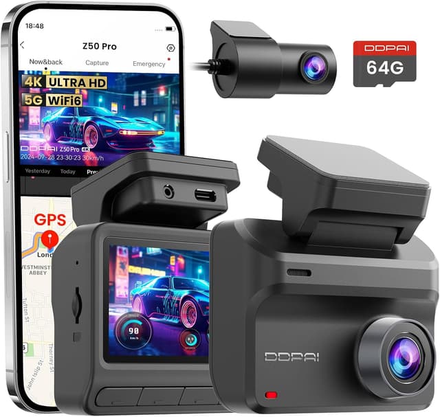 دوربین داشبورد خودرو DDPAI جلو و عقب 4K+1080P همراه کارت 64GB مدل Z50 Pro دوربین داشبورد خودرو DDPAI جلو و عقب 4K+1080P همراه کارت 64GB مدل Z50 Pro
