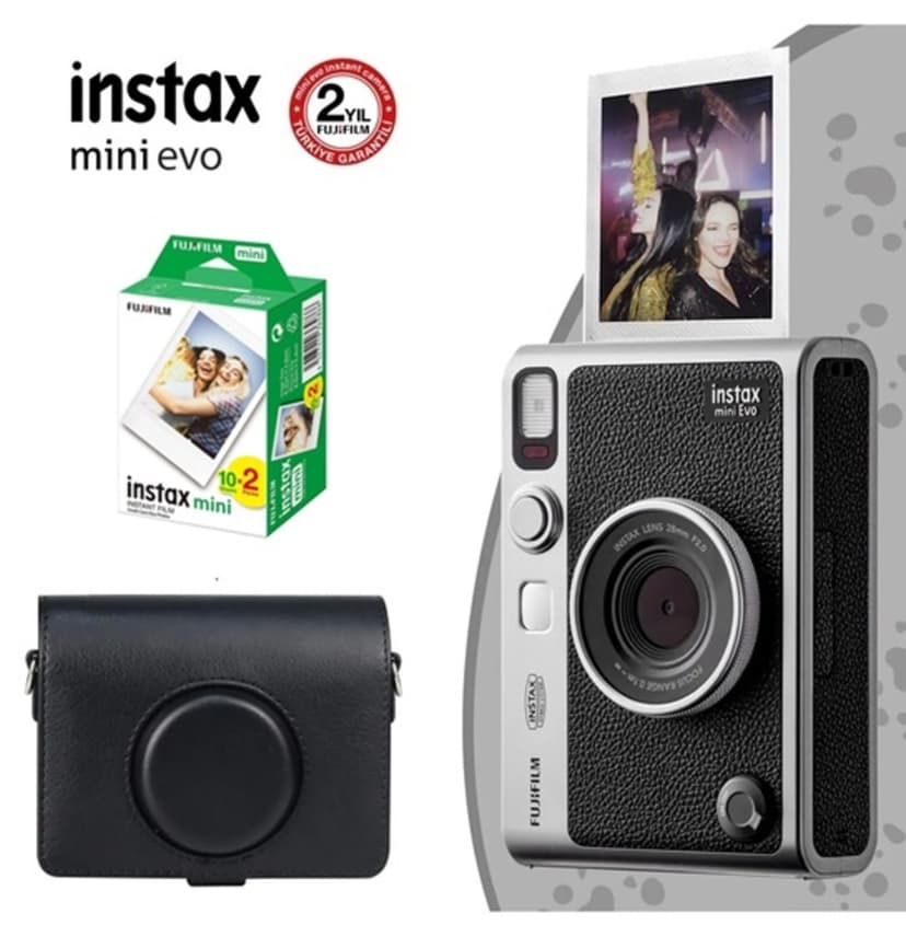 ست هدیه دوربین فوری Fujifilm Instax Mini Evo مشکی با کیف و ۲۰ فیلم ست هدیه دوربین فوری Fujifilm Instax Mini Evo مشکی با کیف و ۲۰ فیلم