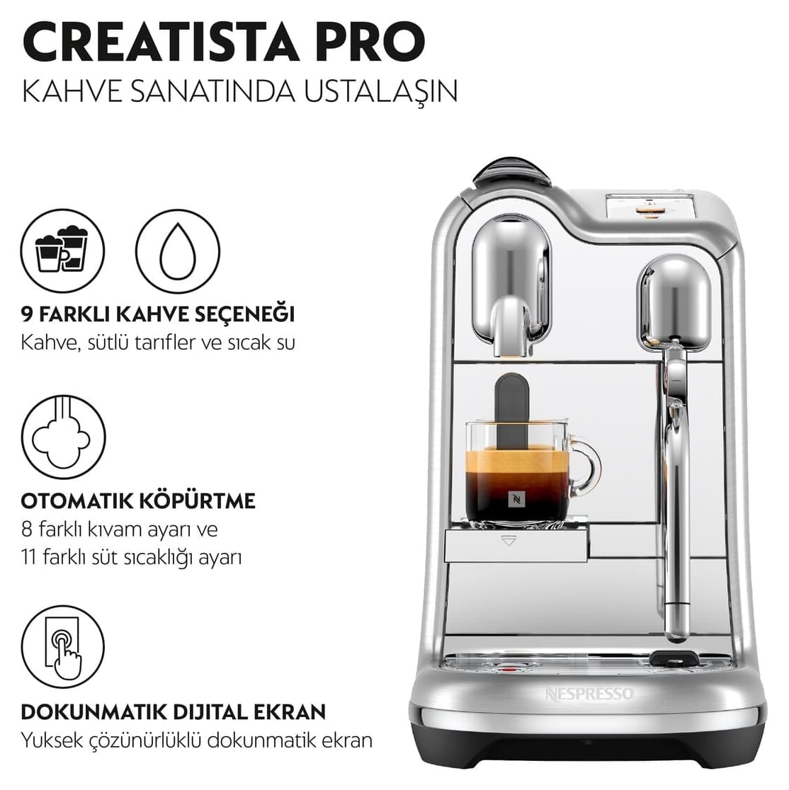 دستگاه قهوهساز Nespresso مدل J620 Creatista Pro با سیستم تهیه شیر، استیل دستگاه قهوهساز Nespresso مدل J620 Creatista Pro با سیستم تهیه شیر، استیل