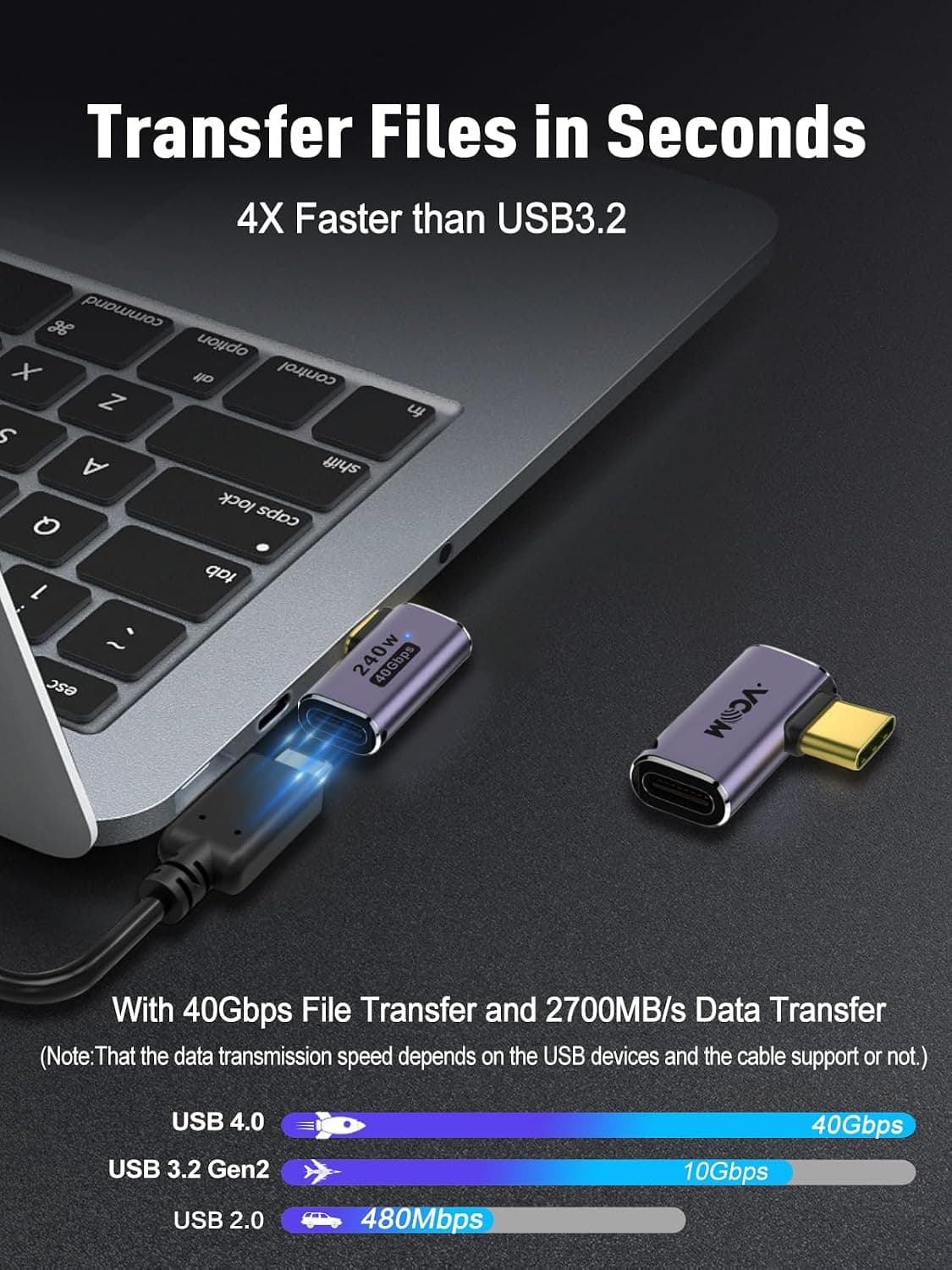 آداپتور USB C نر به ماده VCOM زاویهدار ۹۰ درجه با انتقال داده 40 Gbps، 240 W، بسته 2 عددی آداپتور USB C نر به ماده VCOM زاویهدار ۹۰ درجه با انتقال داده 40 Gbps، 240 W، بسته 2 عددی