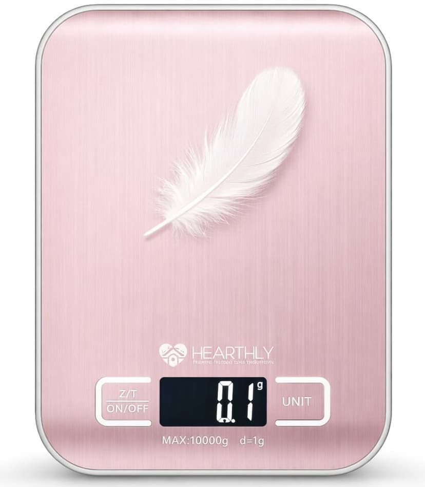ترازو دیجیتال آشپزخانه HEARTHLY استیل ضدزنگ 304 و شیشه تمپرد صورتی 22lb ترازو دیجیتال آشپزخانه HEARTHLY استیل ضدزنگ 304 و شیشه تمپرد صورتی 22lb