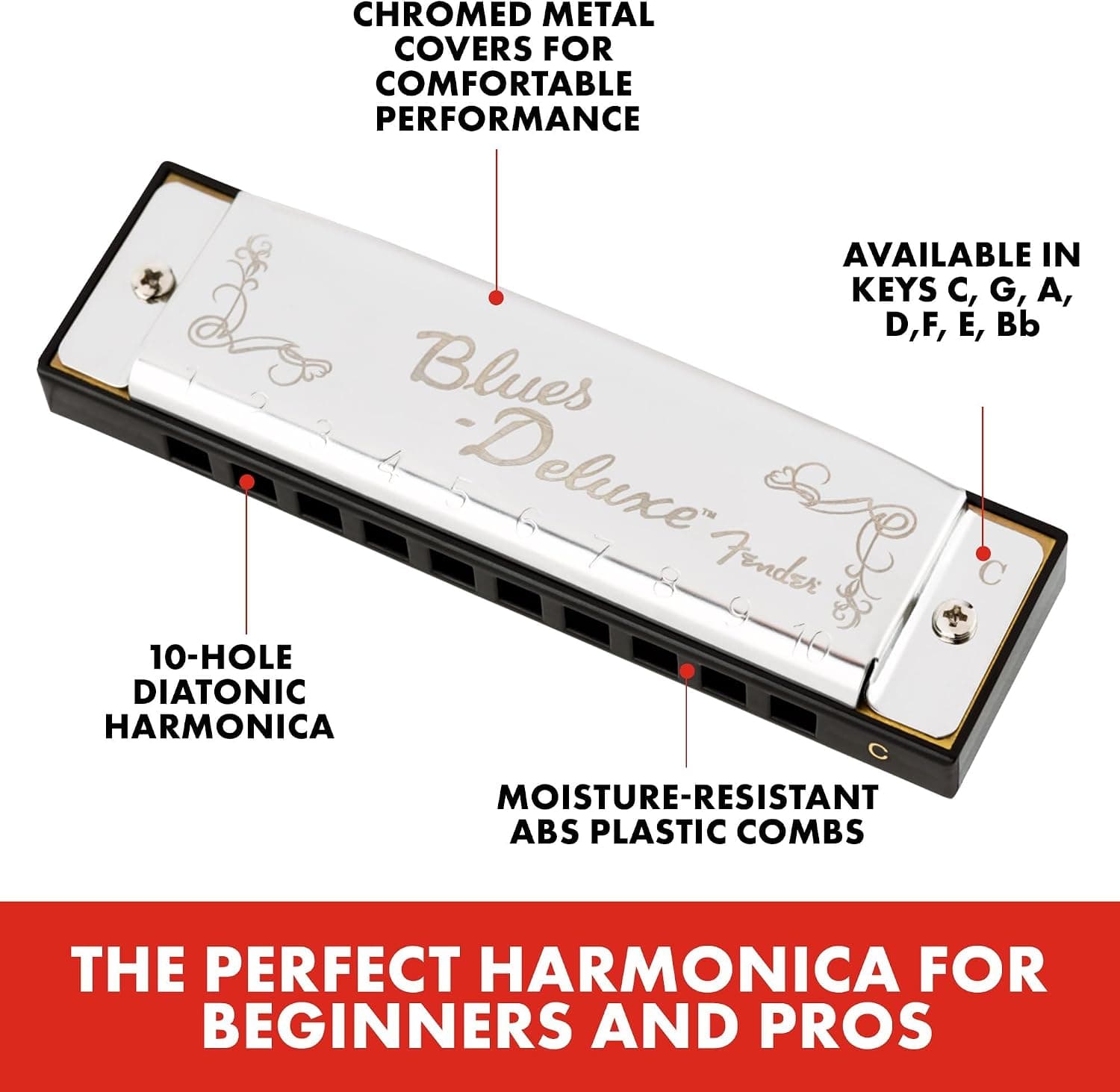 هارمونیکا Fender کلید C (دو) سری Blues Deluxe هارمونیکا Fender کلید C (دو) سری Blues Deluxe