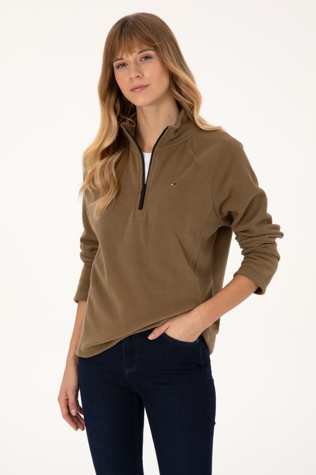 سوئیشرت زنانه U.S. Polo Assn. پولار یقه ایستاده زیپدار خاکی روشن مدل 50316714-VR183 سوئیشرت زنانه U.S. Polo Assn. پولار یقه ایستاده زیپدار خاکی روشن مدل 50316714-VR183