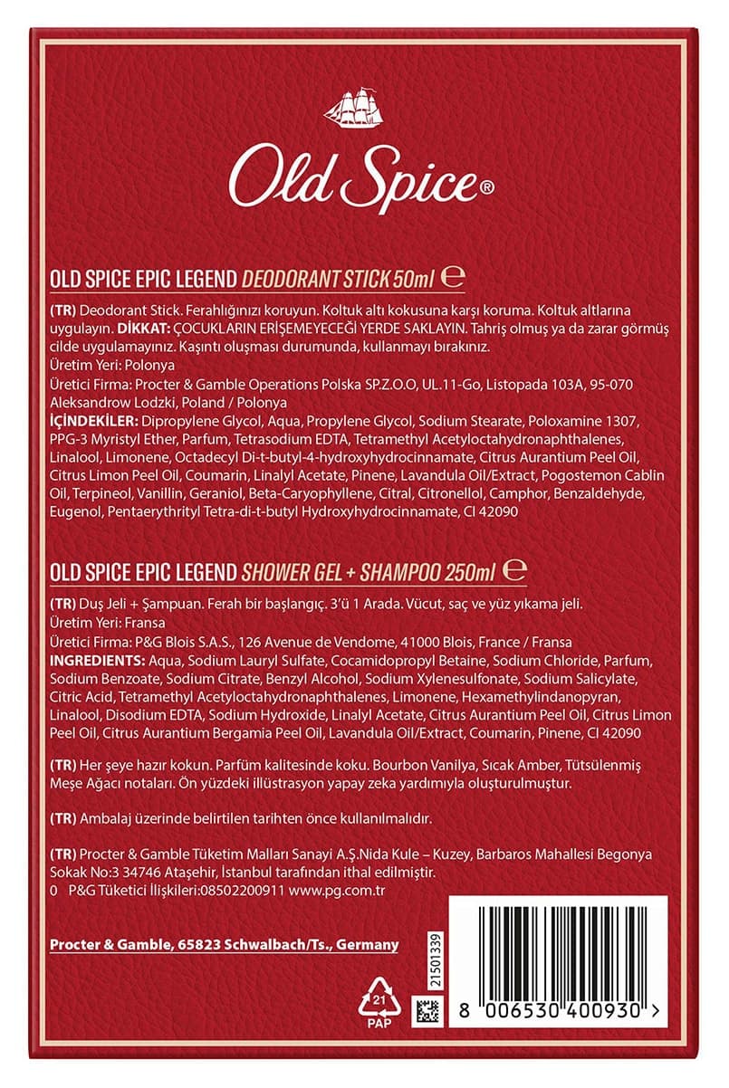 ست هدیه مردانه Old Spice Epic Legend دئودورانت بدون آلومینیوم 50ml و شوینده 250ml ست هدیه مردانه Old Spice Epic Legend دئودورانت بدون آلومینیوم 50ml و شوینده 250ml