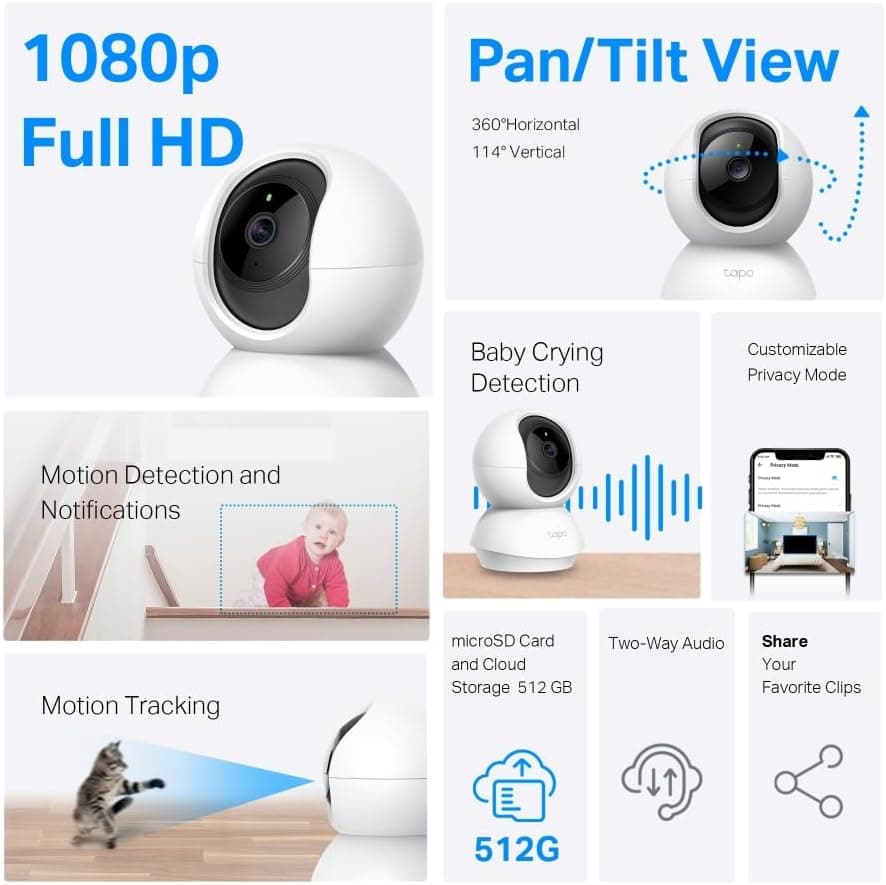 دوربین امنیتی هوشمند داخلی Tapo با چرخش افقی و عمودی 1080p مدل TC70 دوربین امنیتی هوشمند داخلی Tapo با چرخش افقی و عمودی 1080p مدل TC70