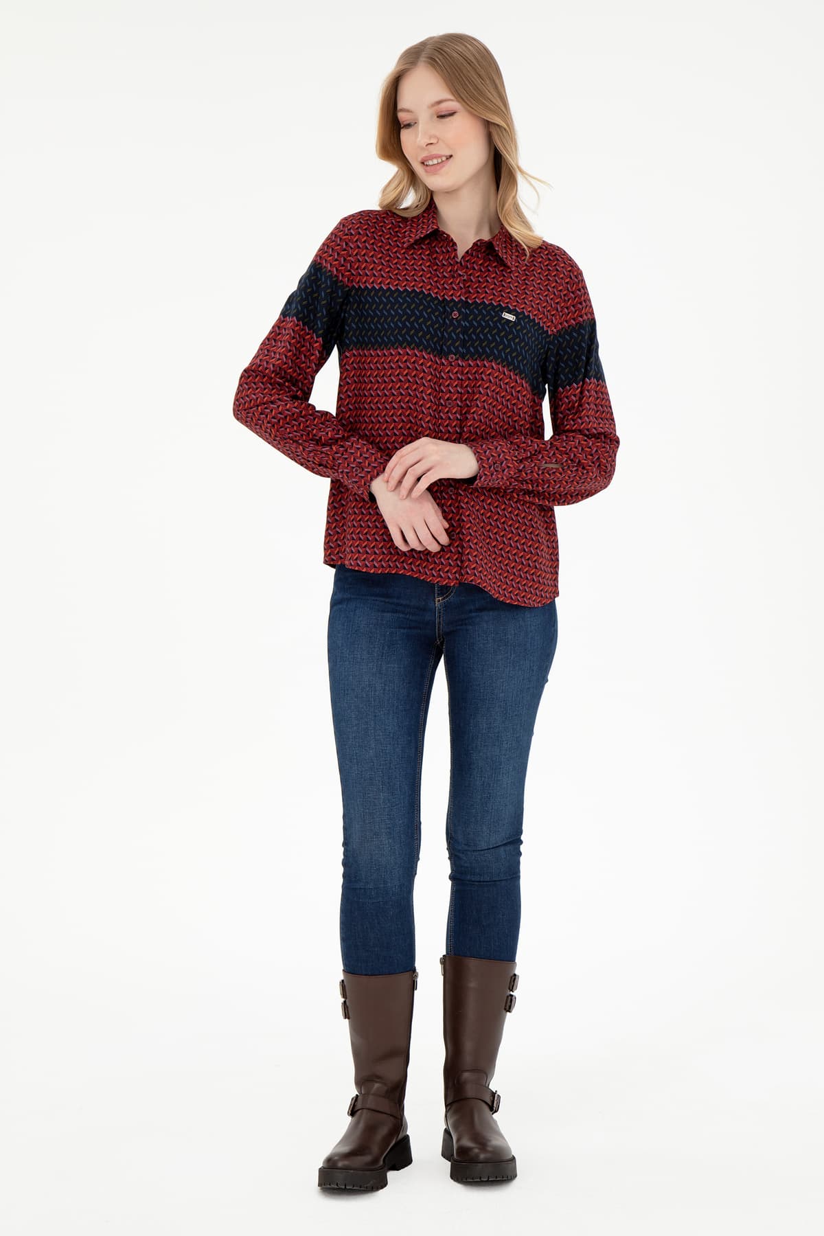 پیراهن زنانه U.S. Polo Assn. زرشکی آستین بلند مدل 50291099-VR014 پیراهن زنانه U.S. Polo Assn. زرشکی آستین بلند مدل 50291099-VR014
