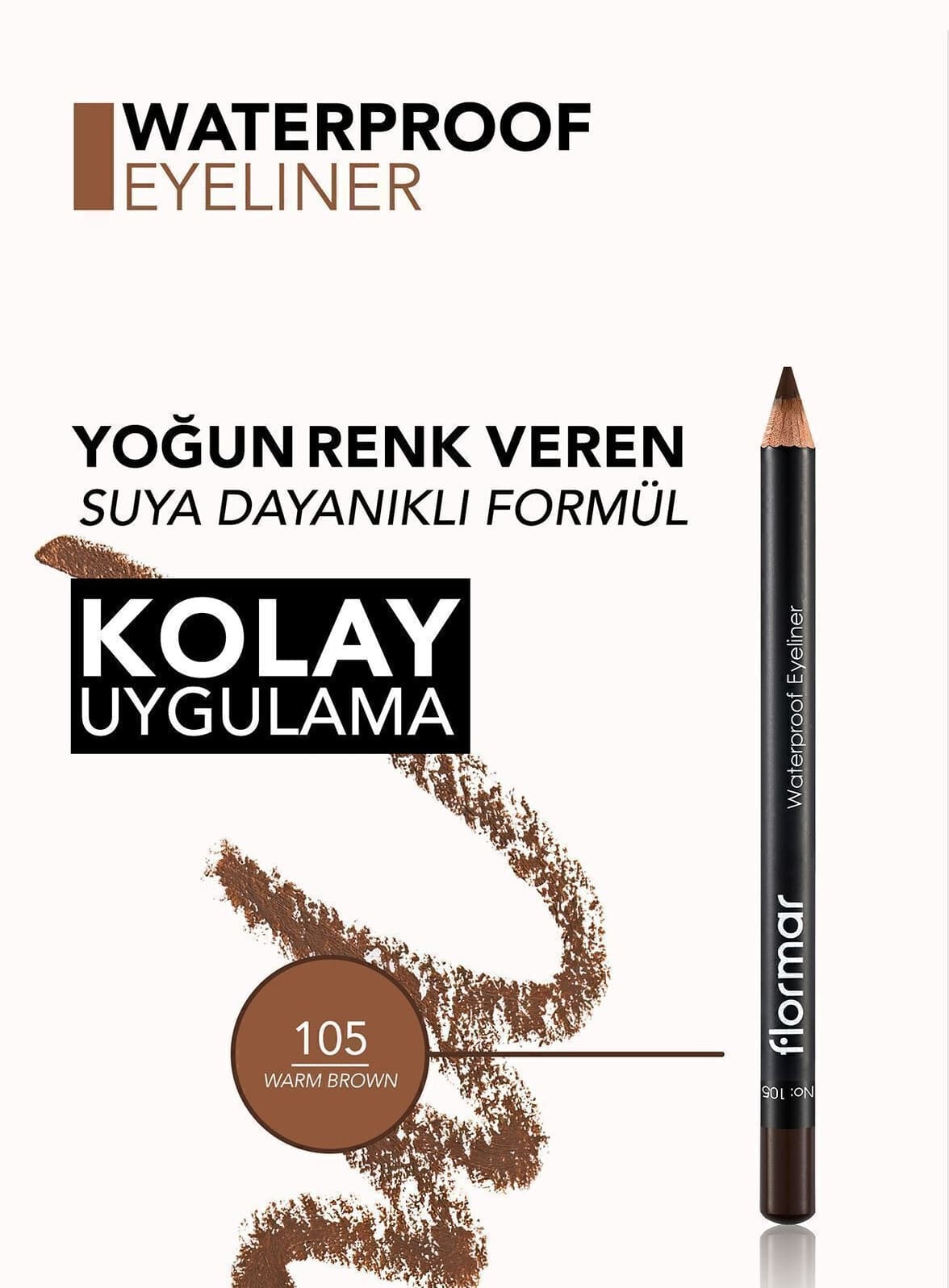 مداد چشم ضدآب مات Flormar قهوهای گرم مدل 105 مداد چشم ضدآب مات Flormar قهوهای گرم مدل 105