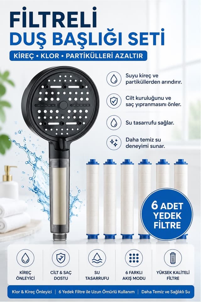 ست سردوش فیلتردار Kitchen Beauty، 6 کاره با 6 فیلتر یدکی، ضد رسوب و تصفیهکننده آب و کلر ست سردوش فیلتردار Kitchen Beauty، 6 کاره با 6 فیلتر یدکی، ضد رسوب و تصفیهکننده آب و کلر