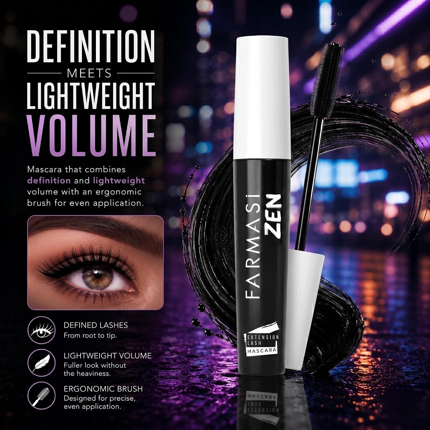 ریمل FARMASi با افزایش طول و حجم مژه Zen Extension 8 ml ریمل FARMASi با افزایش طول و حجم مژه Zen Extension 8 ml