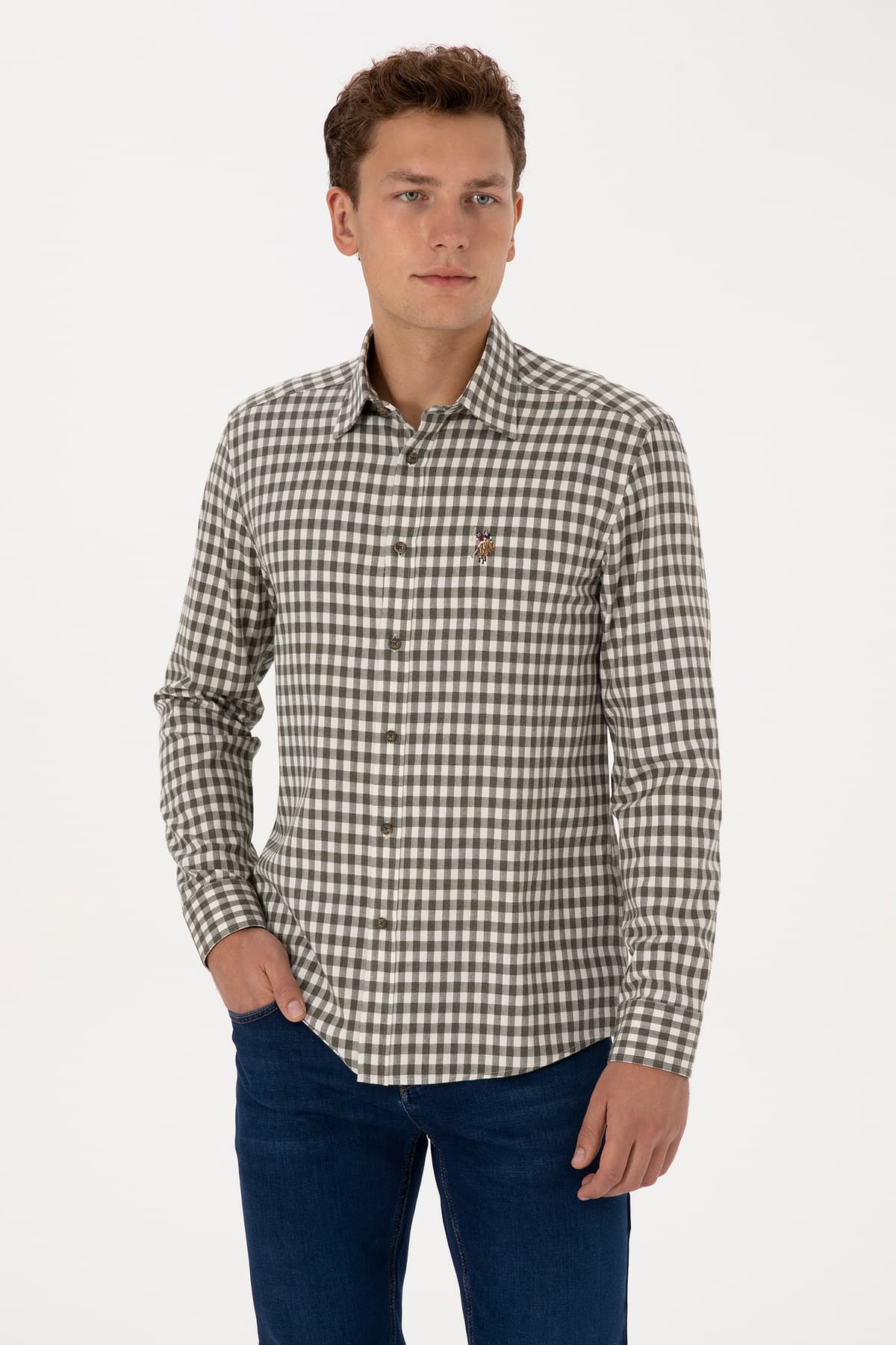 پیراهن مردانه U.S. Polo Assn. آستین بلند چهارخانه سبز تیره مدل 50316593-VR079 پیراهن مردانه U.S. Polo Assn. آستین بلند چهارخانه سبز تیره مدل 50316593-VR079