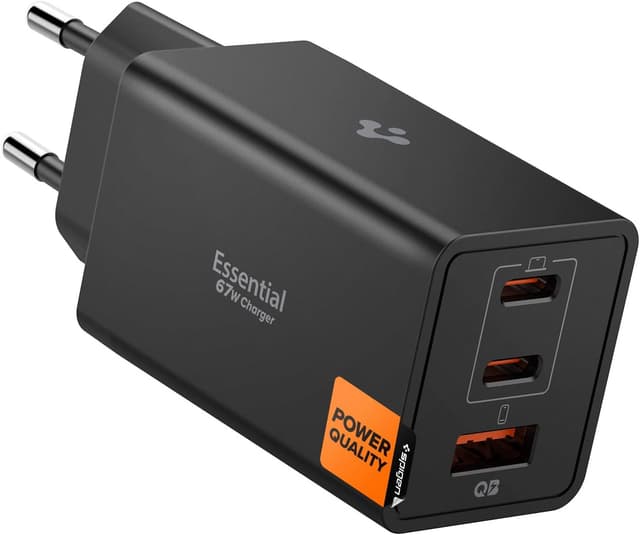 شارژر Spigen 67W با 3 پورت USB-C و USB-A مشکی مدل ACH09458 شارژر Spigen 67W با 3 پورت USB-C و USB-A مشکی مدل ACH09458
