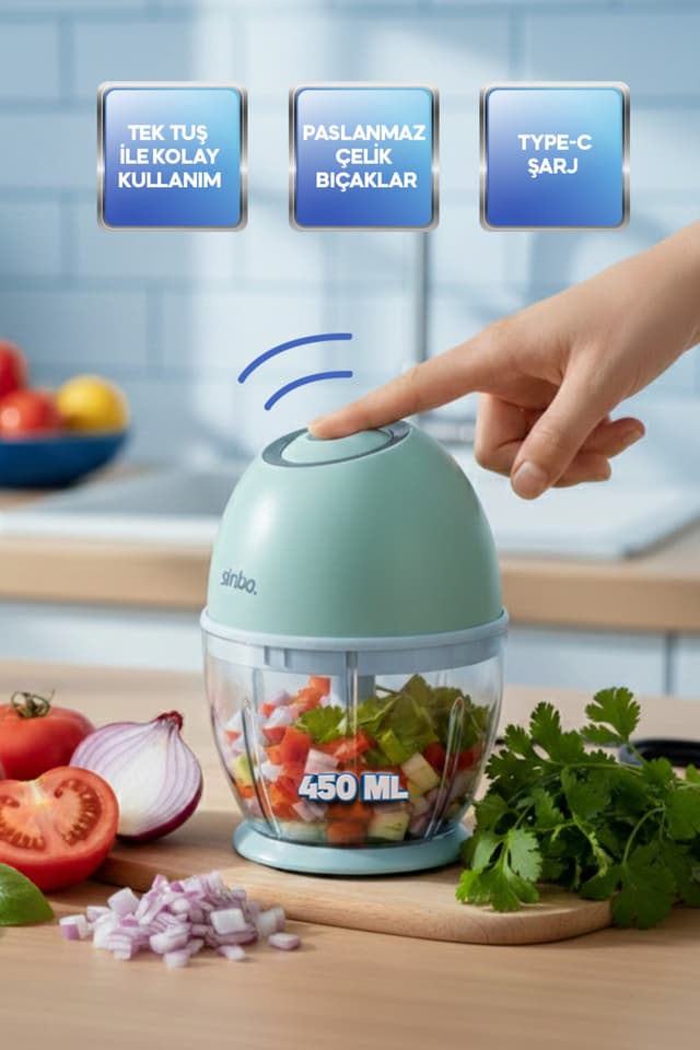 خردکن شارژی بیسیم Sinbo با تیغه استیل ضدزنگ مدل SHB-7503 خردکن شارژی بیسیم Sinbo با تیغه استیل ضدزنگ مدل SHB-7503