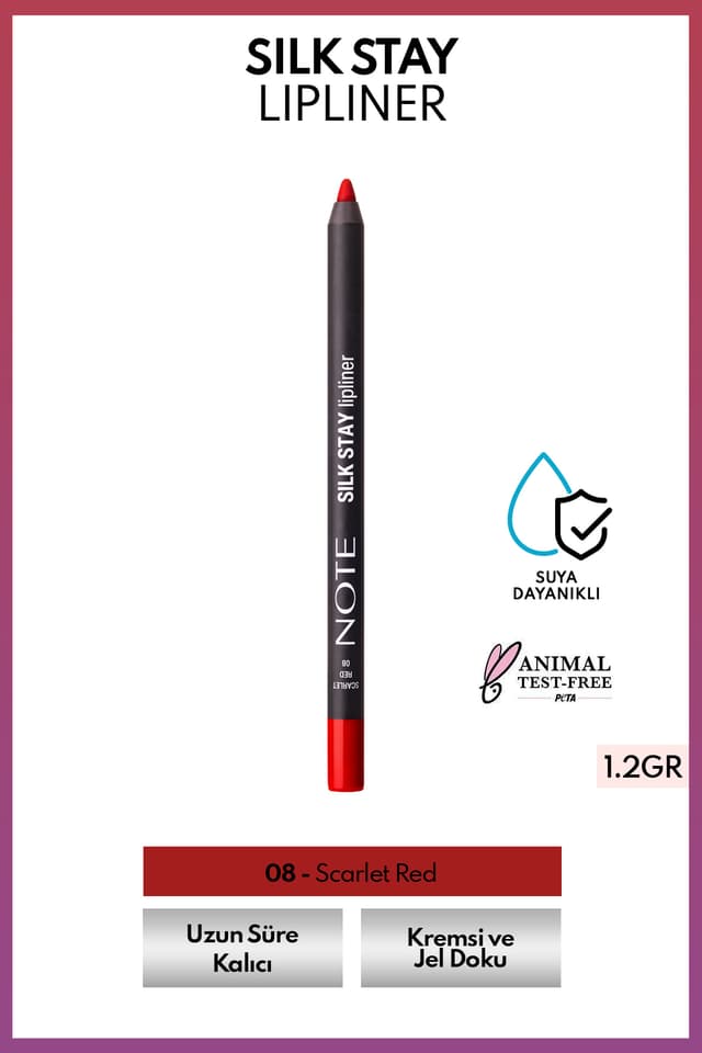 مداد لب Note Cosmetics ضدآب ابریشمی Silk Stay شماره 08 قرمز اسکارلت مداد لب Note Cosmetics ضدآب ابریشمی Silk Stay شماره 08 قرمز اسکارلت