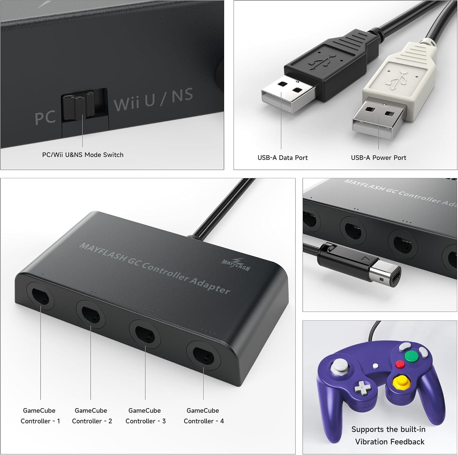 آداپتور MAYFLASH سازگار با دسته GameCube برای Wii و Wii U بسته دوتایی آداپتور MAYFLASH سازگار با دسته GameCube برای Wii و Wii U بسته دوتایی
