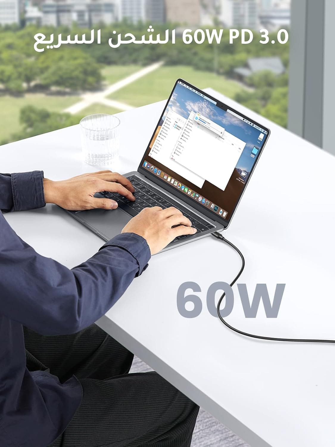 کابل UGREEN USB C به USB C شارژ سریع 60W 1M مشکی PVC کابل UGREEN USB C به USB C شارژ سریع 60W 1M مشکی PVC