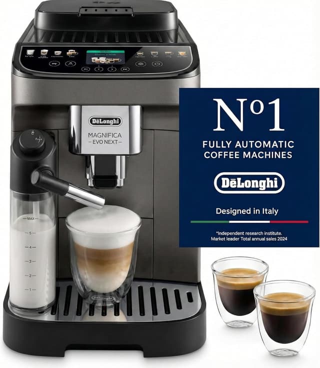 اسپرسوساز تماماتوماتیک De'Longhi Magnifica Evo Next با 20+ نوشیدنی گرم و سرد، نمایشگر لمسی رنگی، 13 درجه آسیاب، Latte Crema و Twin Shot مدل ECAM312.80.TB اسپرسوساز تماماتوماتیک De'Longhi Magnifica Evo Next با 20+ نوشیدنی گرم و سرد، نمایشگر لمسی رنگی، 13 درجه آسیاب، Latte Crema و Twin Shot مدل ECAM312.80.TB
