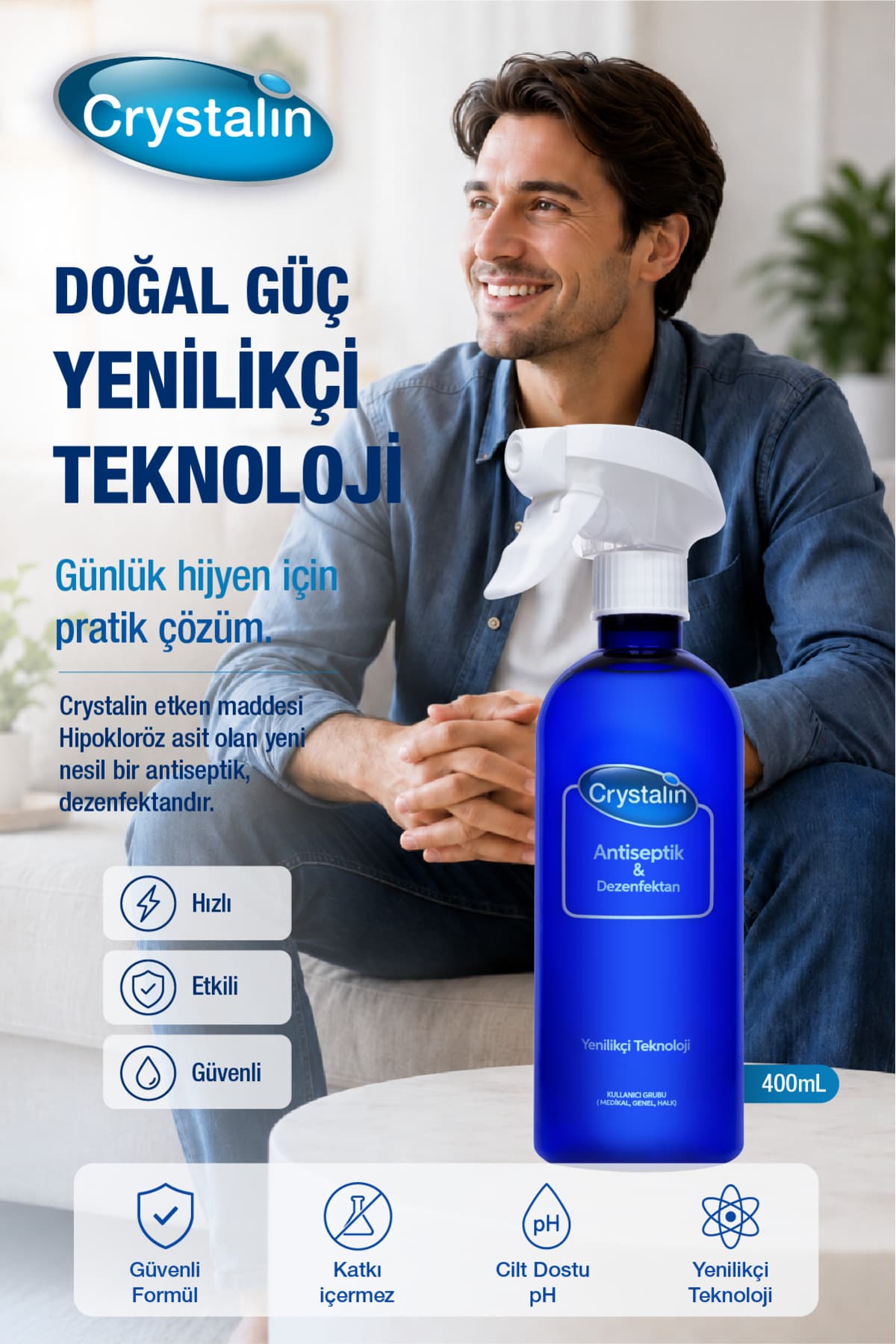 آنتیسپتیک و ضدعفونیکننده Crystalin حجم 400 ml آنتیسپتیک و ضدعفونیکننده Crystalin حجم 400 ml