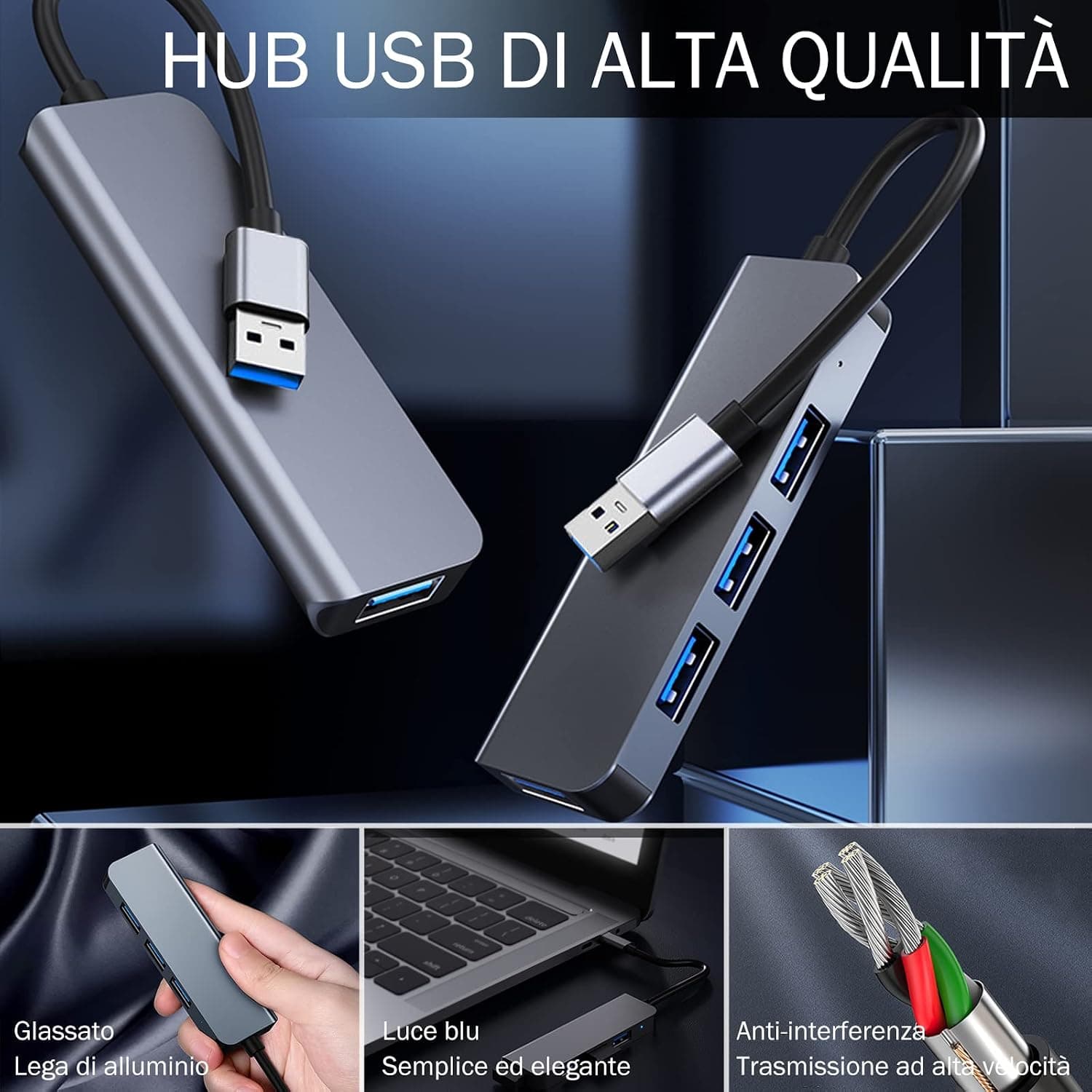 هاب USB 3.0 چهار پورت ROTOPATA با کابل 3.9 فوت هاب USB 3.0 چهار پورت ROTOPATA با کابل 3.9 فوت