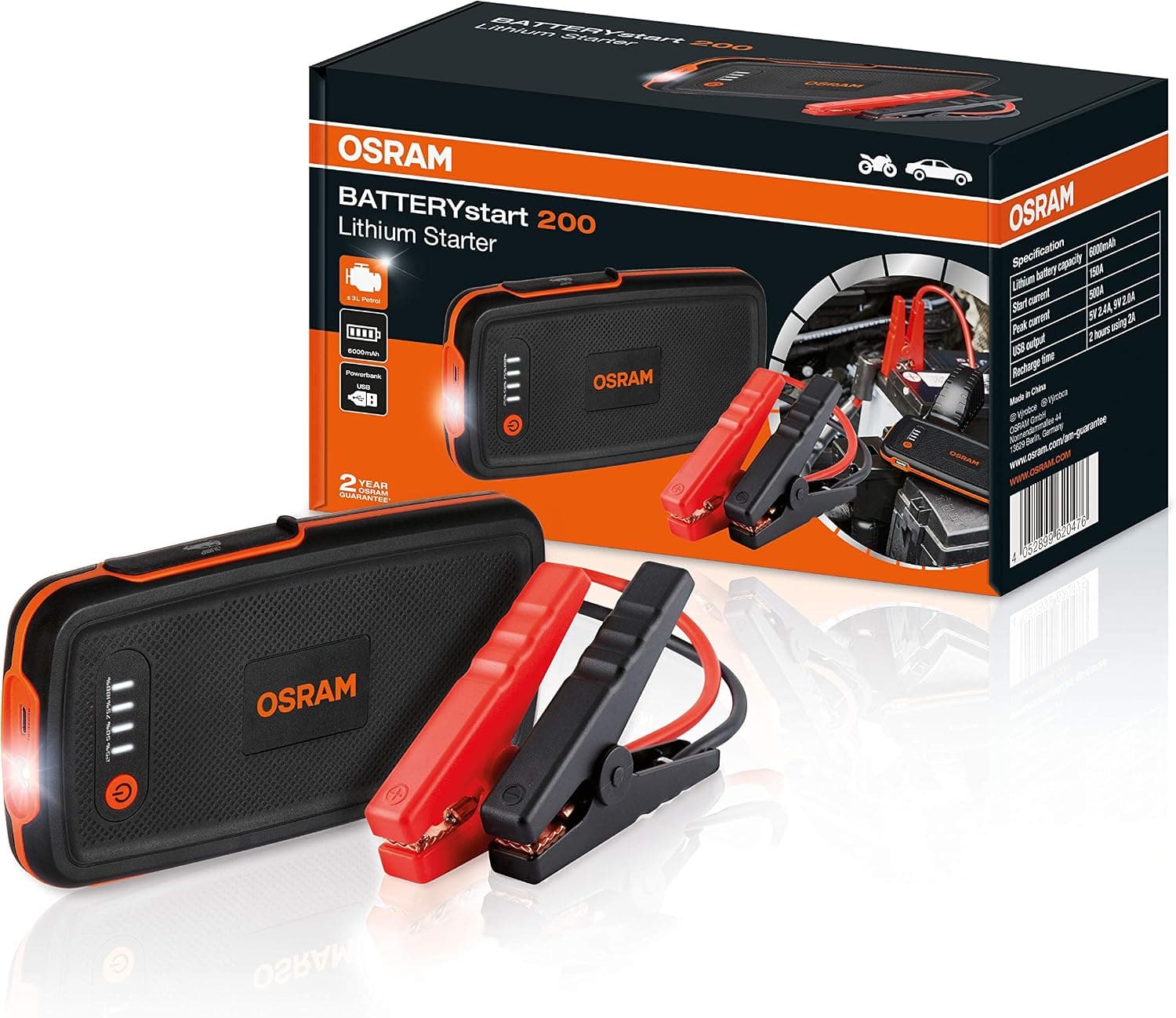 جامپاستارتر خودرو Osram لیتیومی با پاوربانک 6000mAh و جریان 500A مدل Batterystart200 جامپاستارتر خودرو Osram لیتیومی با پاوربانک 6000mAh و جریان 500A مدل Batterystart200