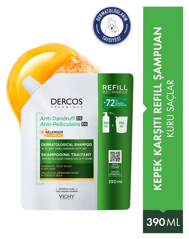 شامپو موهای خشک ضد شوره Vichy Dercos بسته یدک 390 ml شامپو موهای خشک ضد شوره Vichy Dercos بسته یدک 390 ml