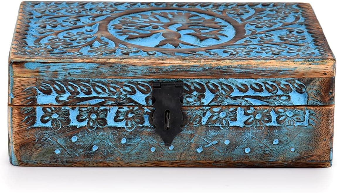 جعبه جواهرات و خردهریز چوبی BHAVATU با طرح درخت زندگی، ابعاد 8" x 5" x 2.5" جعبه جواهرات و خردهریز چوبی BHAVATU با طرح درخت زندگی، ابعاد 8" x 5" x 2.5"