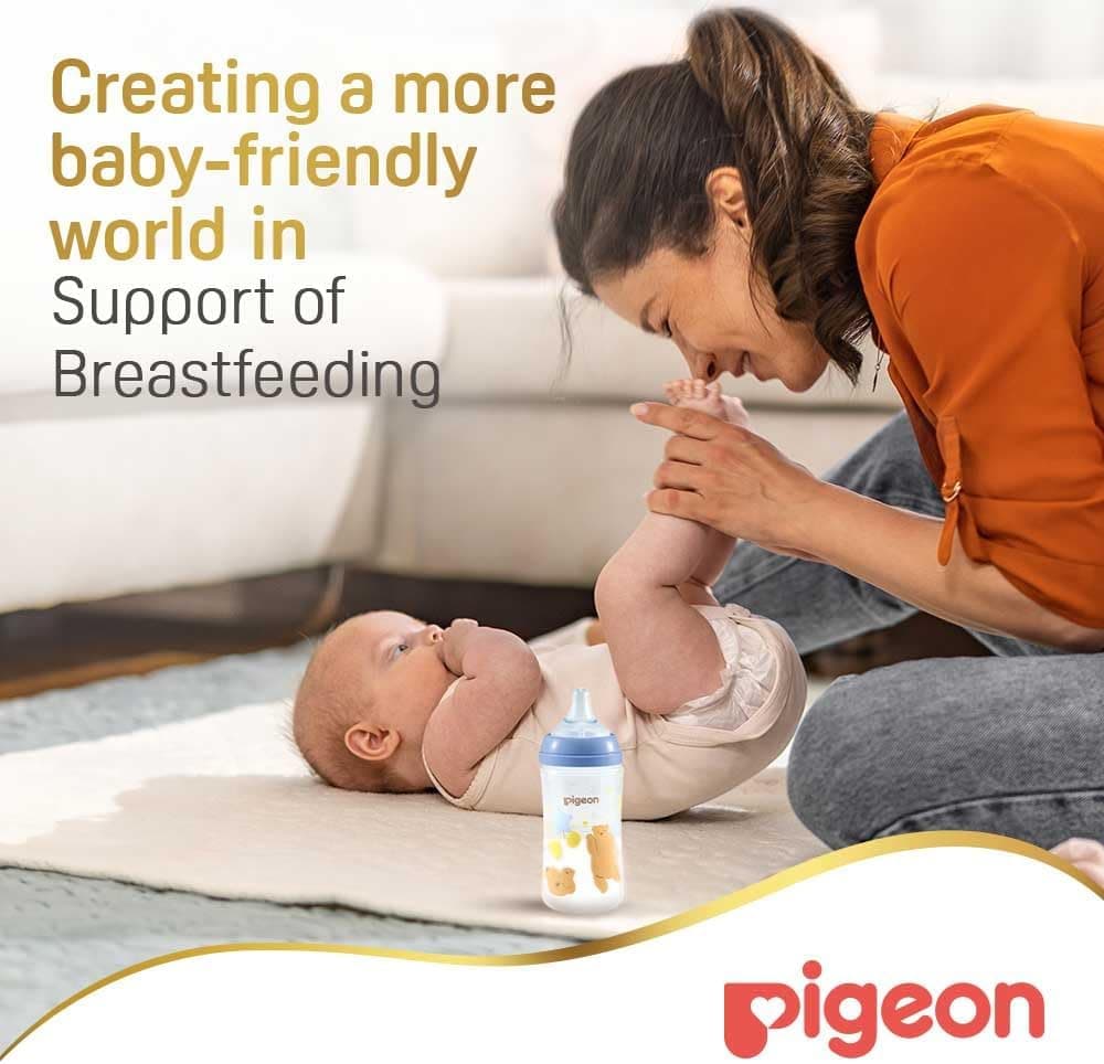 شیشه شیر Pigeon Softouch Wide Neck Peristaltic PLUS طرحدار سرشیر متوسط بدون BPA 240ml شیشه شیر Pigeon Softouch Wide Neck Peristaltic PLUS طرحدار سرشیر متوسط بدون BPA 240ml