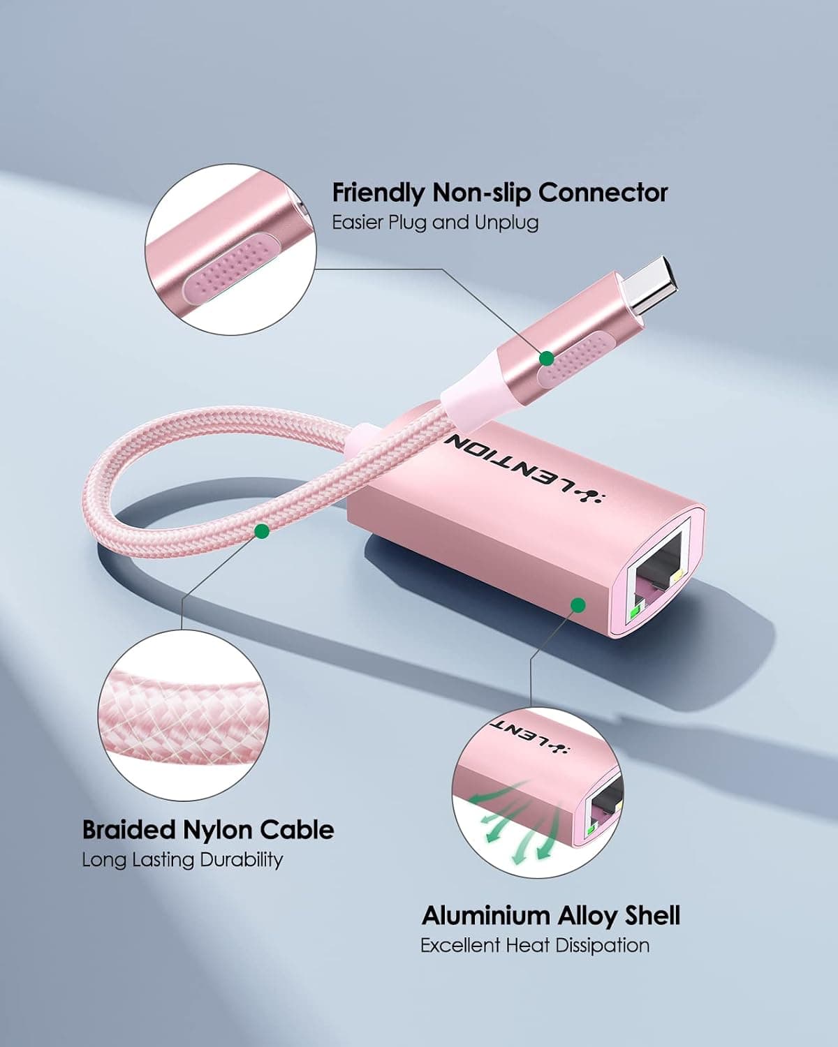 مبدل شبکه USB C به Ethernet RJ45 LENTION گیگابیتی رزگلد مدل CU604 مبدل شبکه USB C به Ethernet RJ45 LENTION گیگابیتی رزگلد مدل CU604
