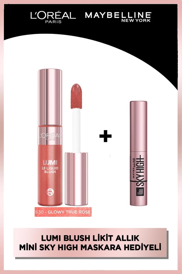 رژگونه مایع درخشان L'Oreal Paris Lumi 630 و ریمل Maybelline Sky High Mini رژگونه مایع درخشان L'Oreal Paris Lumi 630 و ریمل Maybelline Sky High Mini