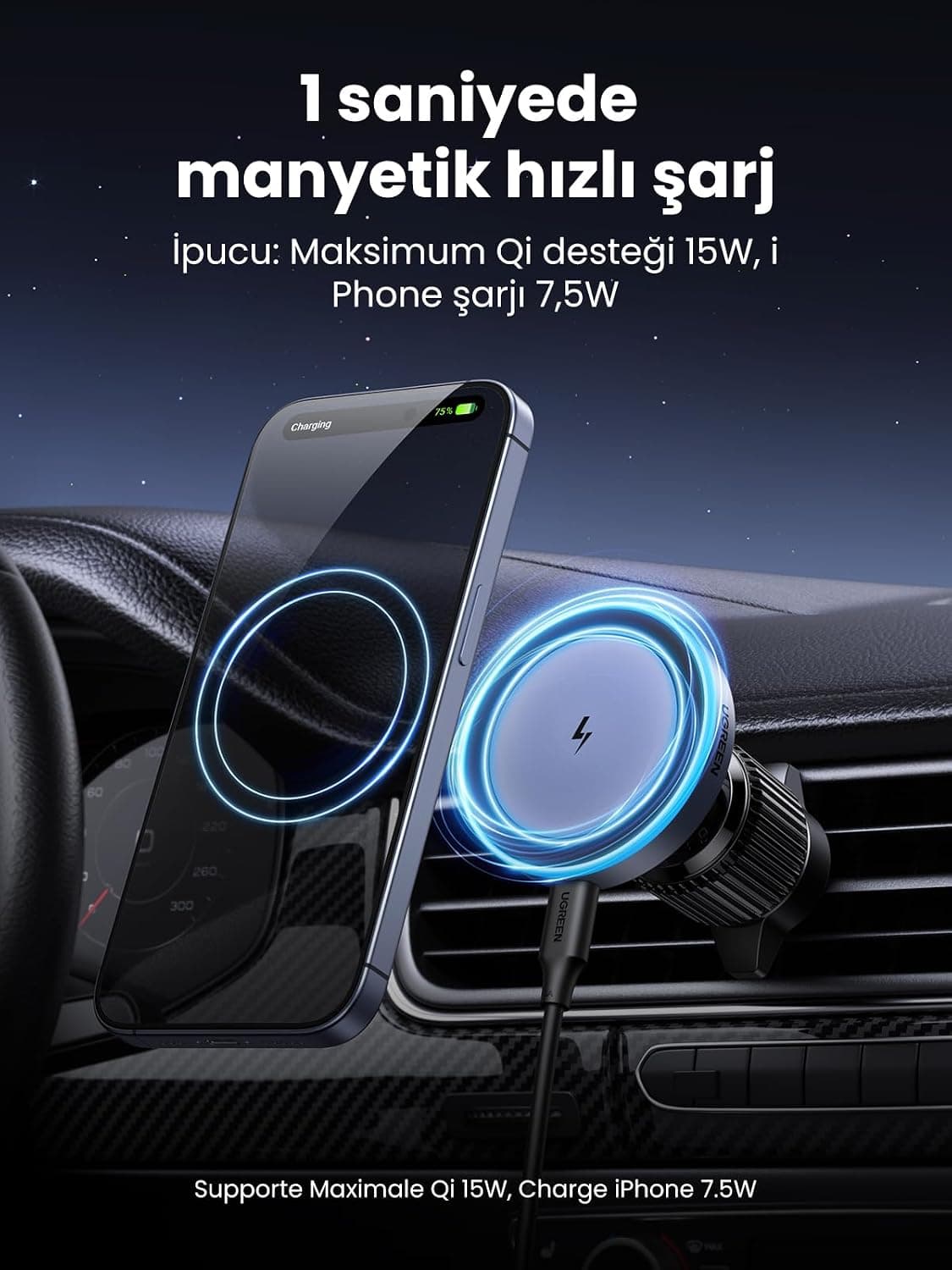 شارژر بیسیم خودرو UGREEN پایه نگهدارنده سازگار با MagSafe سری iPhone 16 شارژر بیسیم خودرو UGREEN پایه نگهدارنده سازگار با MagSafe سری iPhone 16