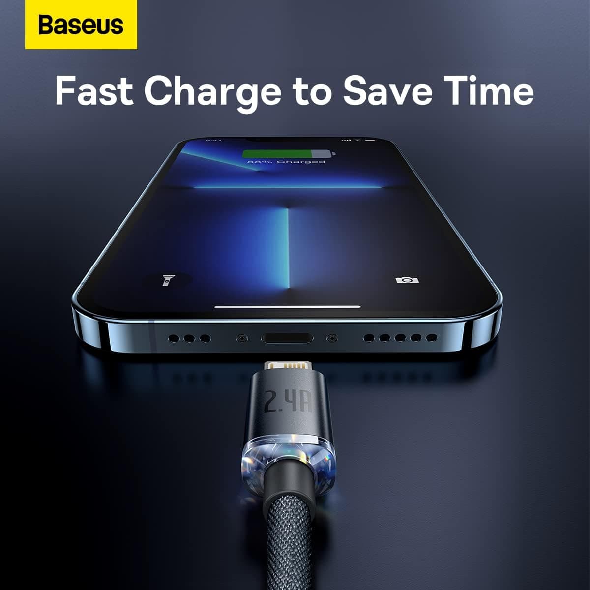 کابل شارژ سریع Lightning سازگار با iPhone Baseus Crystal Shine با ساختار تقویتشده بادوام، مشکی، 1.2m کابل شارژ سریع Lightning سازگار با iPhone Baseus Crystal Shine با ساختار تقویتشده بادوام، مشکی، 1.2m