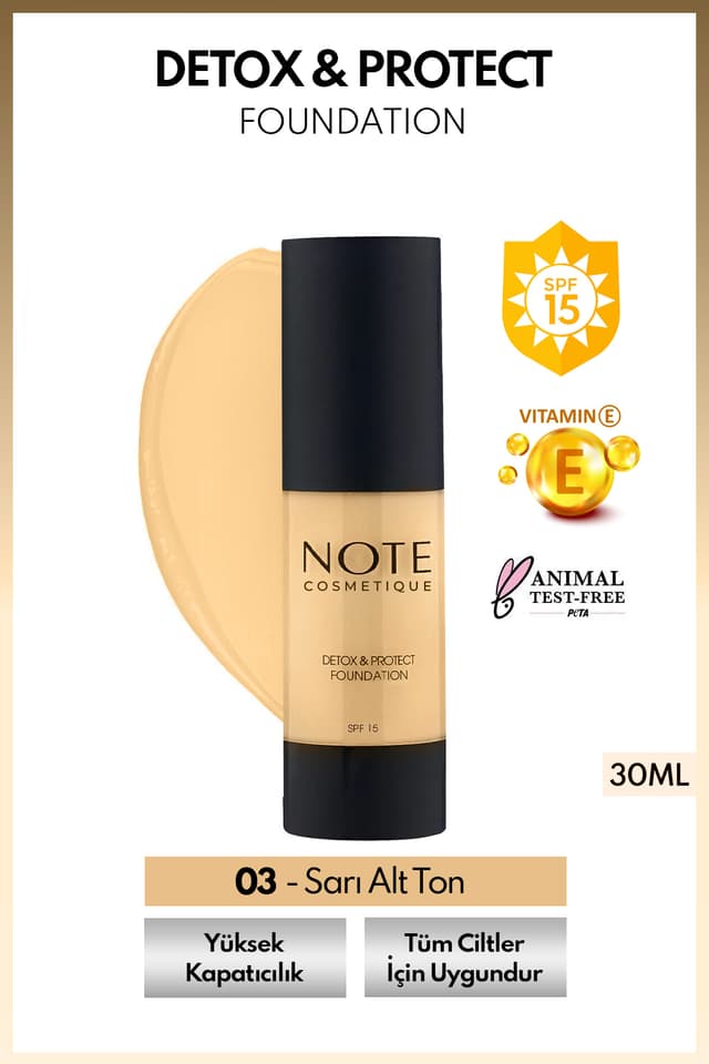 فوندشن Note Cosmetics Detox & Protect پوشش بالا ساتن SPF 15 بژ متوسط 03 فوندشن Note Cosmetics Detox & Protect پوشش بالا ساتن SPF 15 بژ متوسط 03