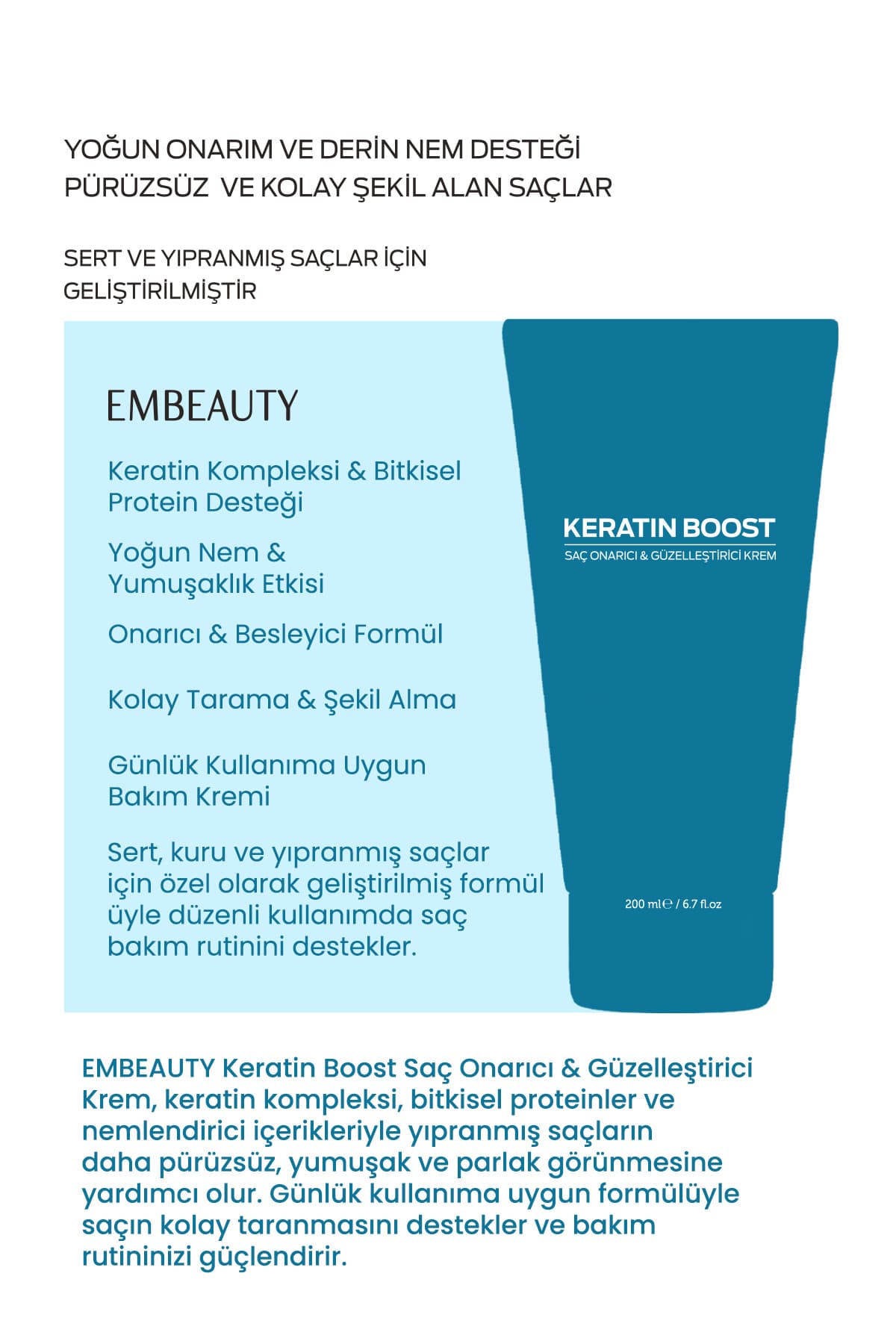 کرم مراقبت مو Embeauty ترمیمکننده و حجمدهنده Keratin Boost 200 ml کرم مراقبت مو Embeauty ترمیمکننده و حجمدهنده Keratin Boost 200 ml