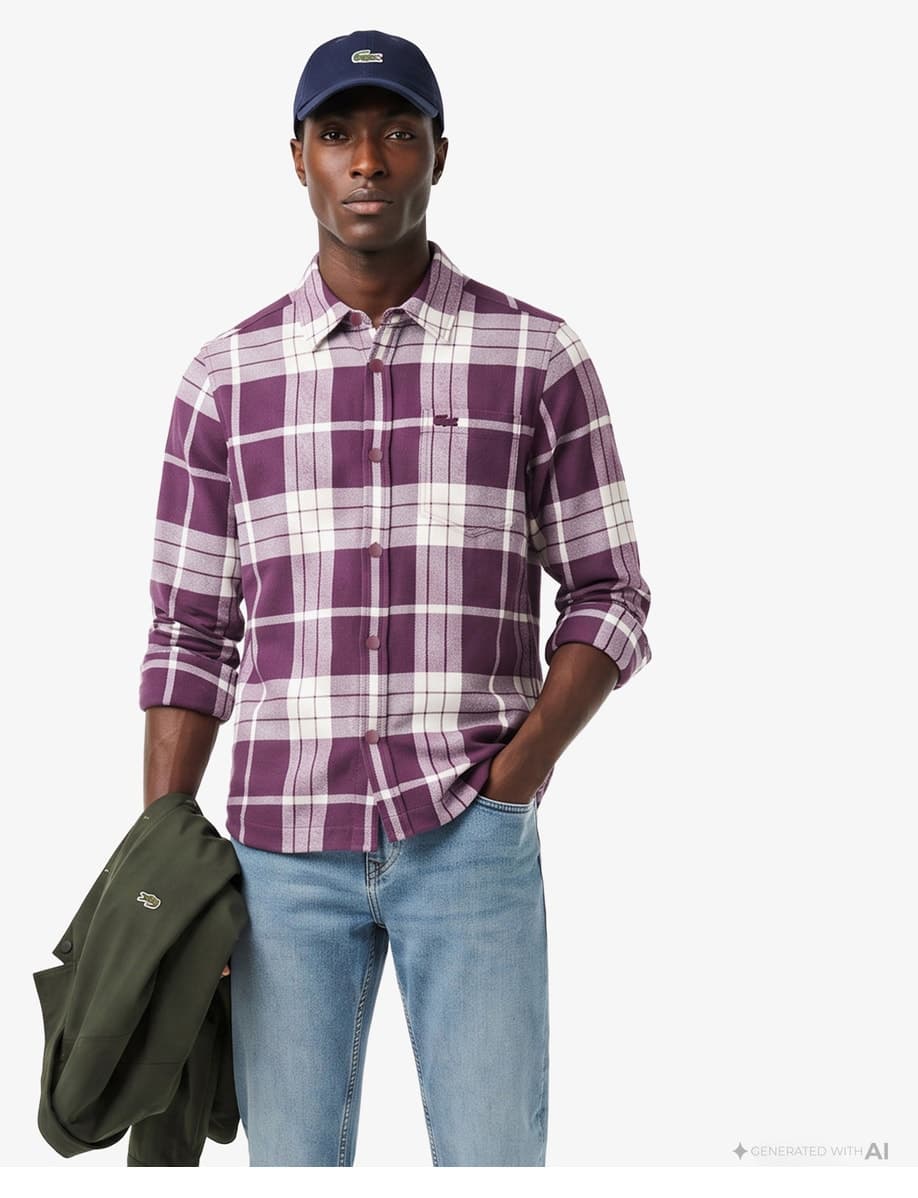 پیراهن مردانه Lacoste فیت معمولی چهارخونه زرشکی پیراهن مردانه Lacoste فیت معمولی چهارخونه زرشکی
