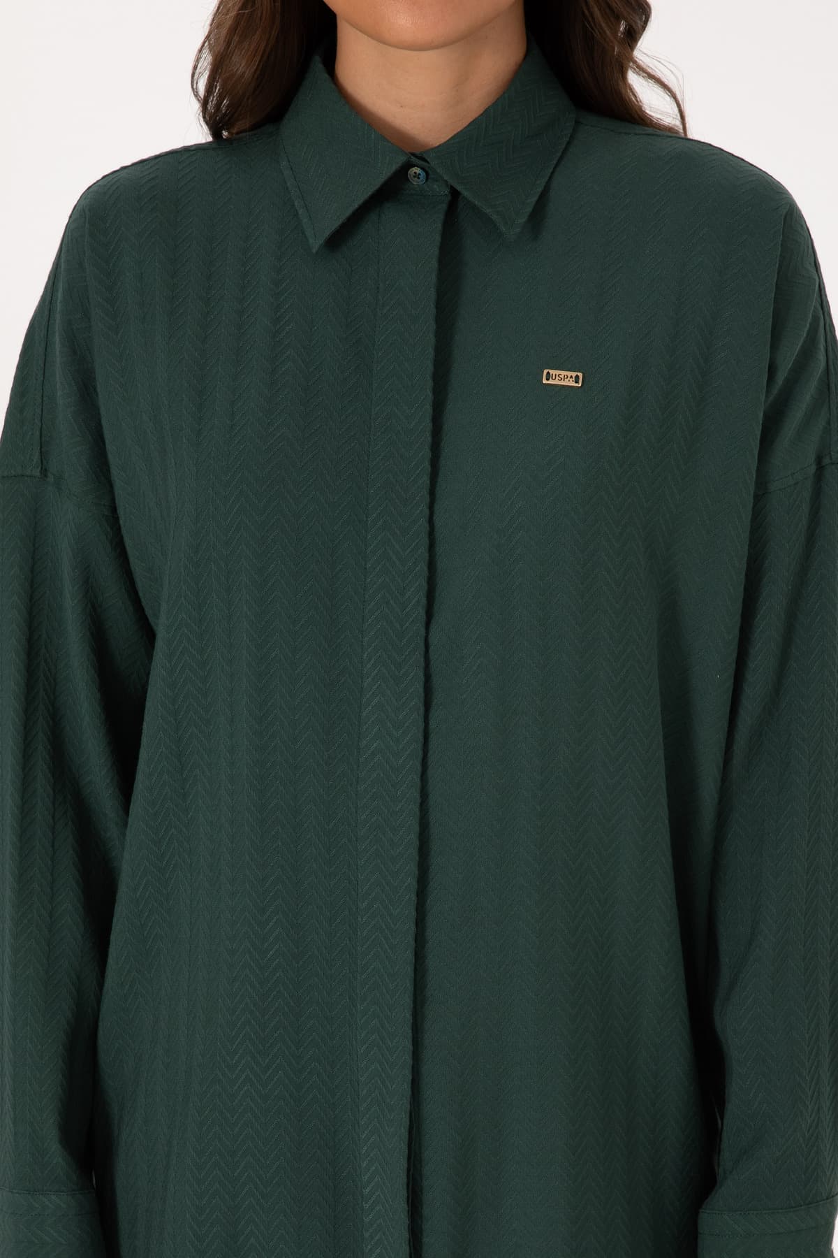 پیراهن زنانه U.S. Polo Assn. اورسایز آستین بلند طرح دار سبز تیره مدل 50316422-VR079 پیراهن زنانه U.S. Polo Assn. اورسایز آستین بلند طرح دار سبز تیره مدل 50316422-VR079