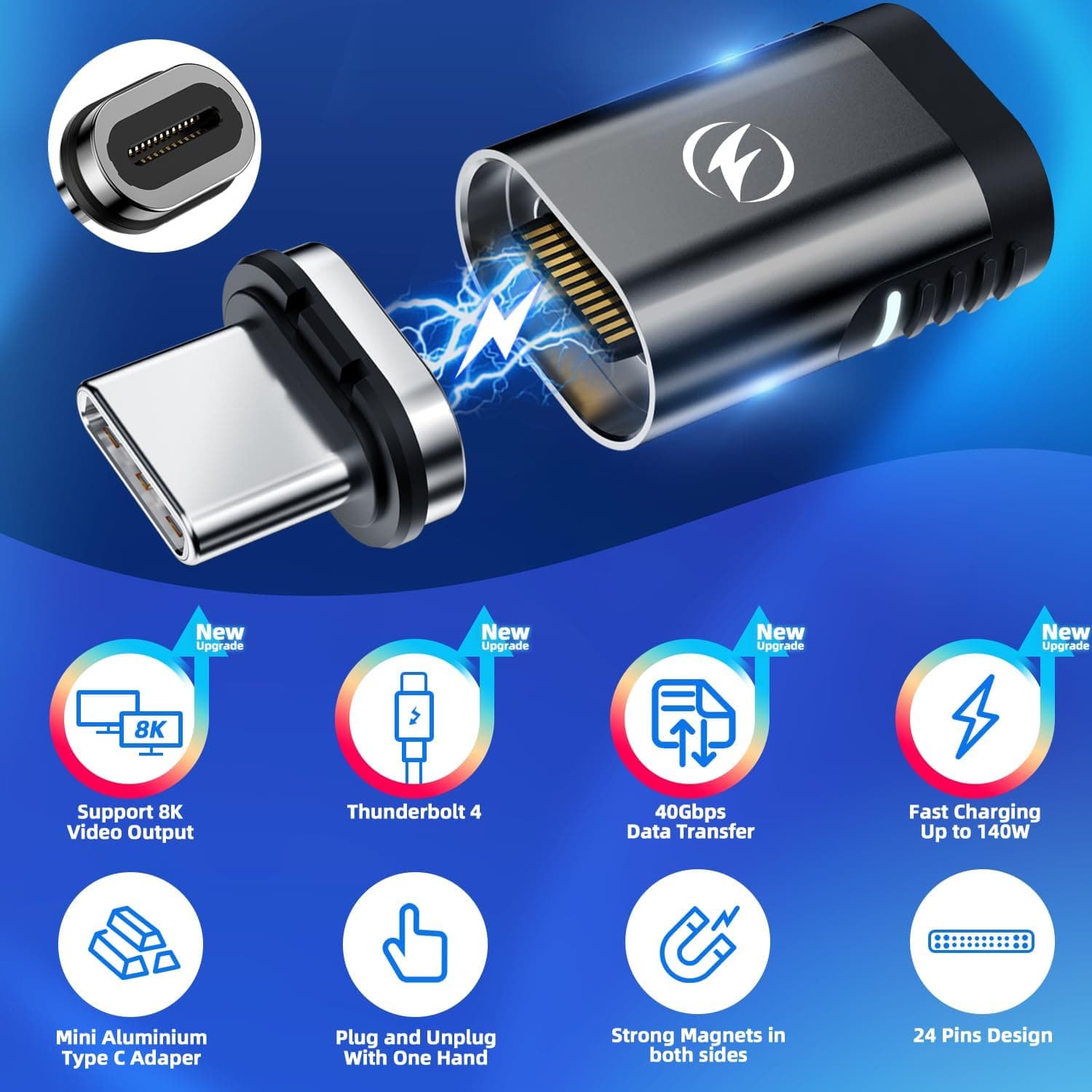 آداپتور مگنتی USB C برند DuHeSin بسته ۲ عددی ۲۴ پین مستقیم PD 140W آداپتور مگنتی USB C برند DuHeSin بسته ۲ عددی ۲۴ پین مستقیم PD 140W