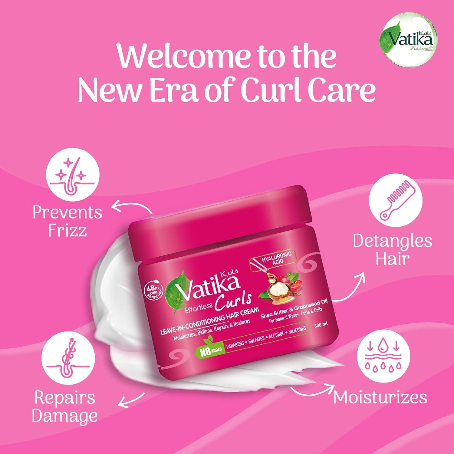 کرم نرمکننده بدون آبکشی موهای فر Vatika حاوی کره شی، روغن هسته انگور و اسید هیالورونیک 300ml کرم نرمکننده بدون آبکشی موهای فر Vatika حاوی کره شی، روغن هسته انگور و اسید هیالورونیک 300ml